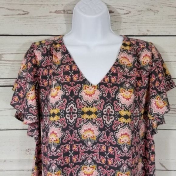 Loft Womens Short Sleeve Floral Maternity V-neck Shirt Blouse Flowy Size XS - Picture 2 of 7